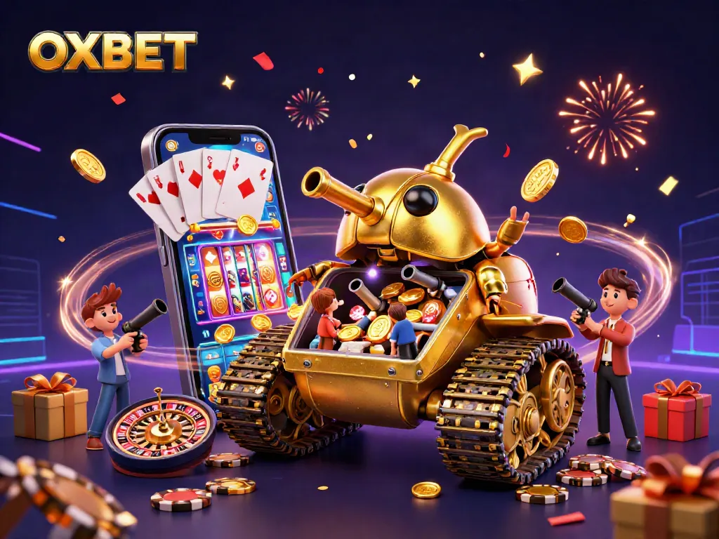 Experience thrilling gameplay at OXBET with a dynamic casino atmosphere amidst golden coins and vibrant celebrations.