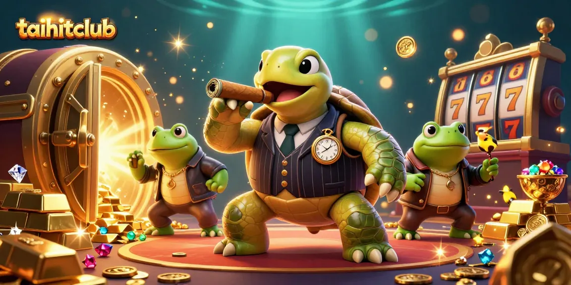 The taihitclub illustration showcases a captivating scene with a turtle mobster surrounded by engaging casino elements, enticing players.