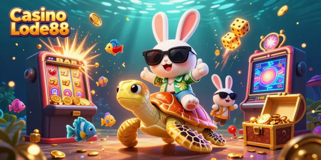 Experience Casino Lode88 with an energetic scene of winning elements and dynamic gaming characters.
