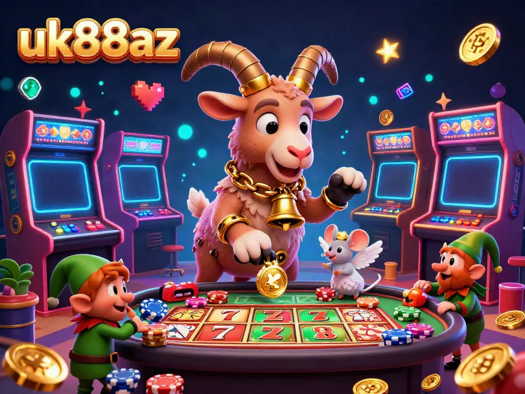 Join the action at uk88az with an exciting 3D casino scene featuring Krampus and playful characters stealing poker chips.