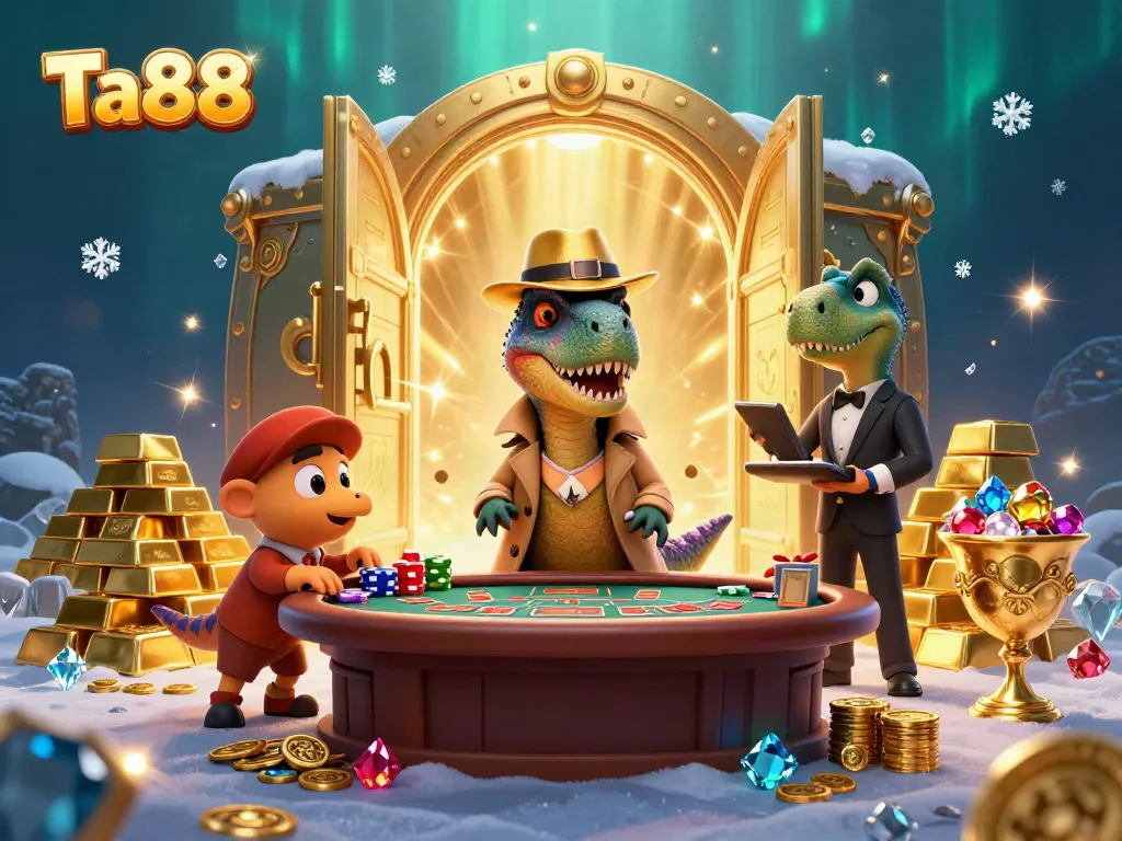 Experience thrilling gameplay at Ta88 with cartoon dinosaurs engaging in stylish casino action.