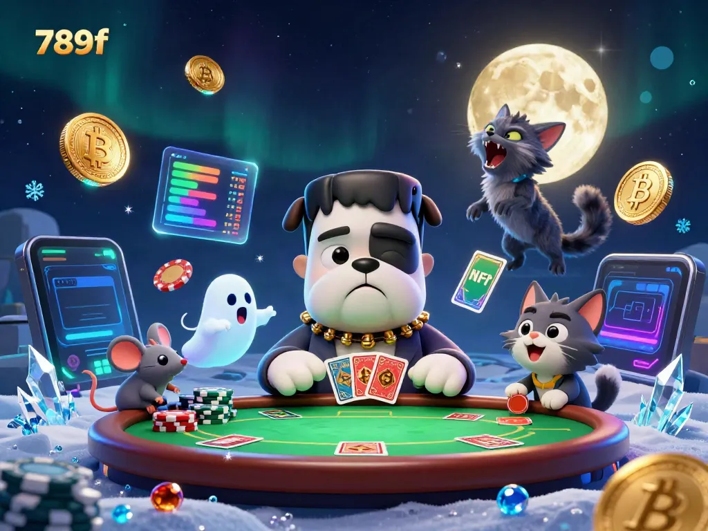Engage with the captivating 789f casino scene featuring a cartoon dog dealer and magical elements.