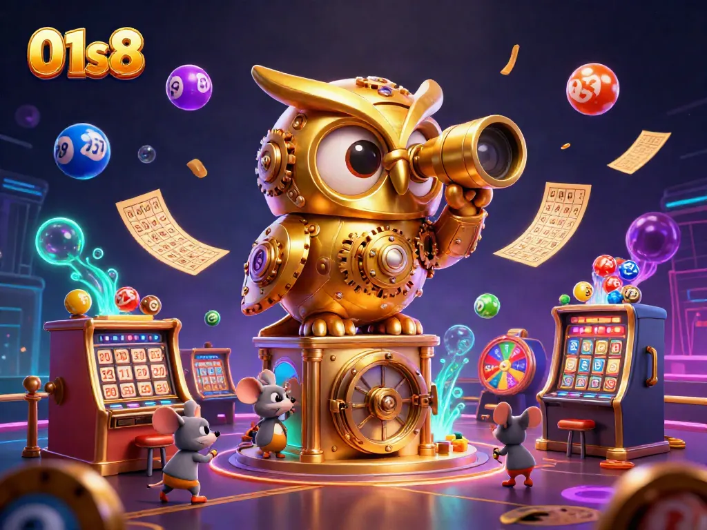 Play engaging games at 01s8 with spinning lottery balls and vibrant casino atmosphere.