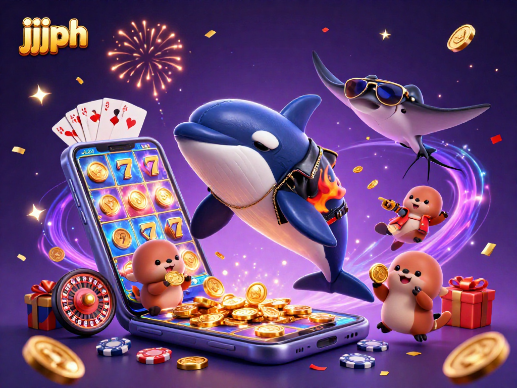 jjjph naglalaro ng makulay na slot sa isang 3D na larawan kasama ang orca, stingray, at sea otters.