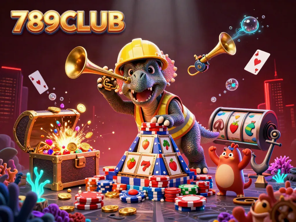 Experience vibrant gaming action at 789CLUB with a lively 3D casino illustration