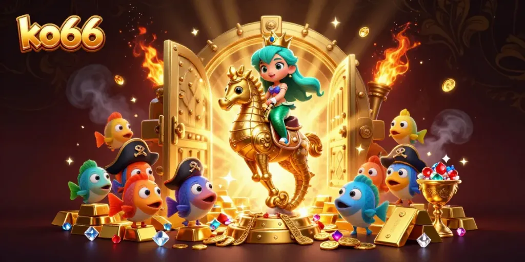 Experience the excitement at ko66 with a lively casino scene featuring a mermaid princess and treasure.