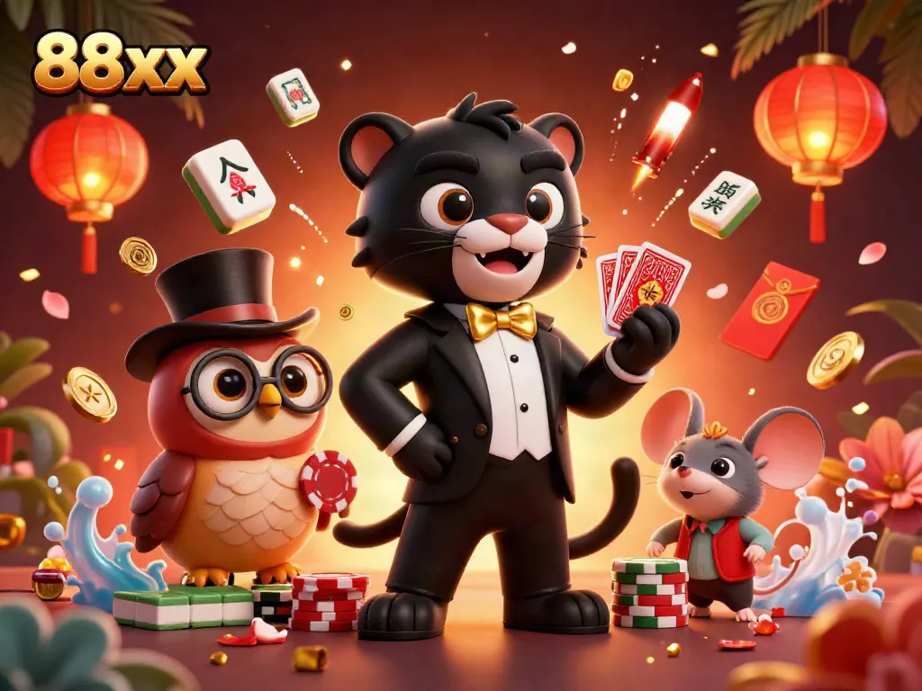 Experience the thrill of casino gaming with the 88xx black panther dealer illustration featuring vibrant gaming elements.