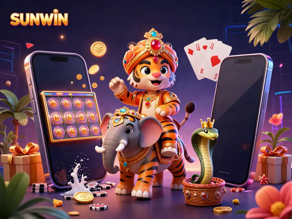 Experience thrilling gameplay with SUNWIN's vibrant casino illustration, featuring a maharaja riding an elephant.