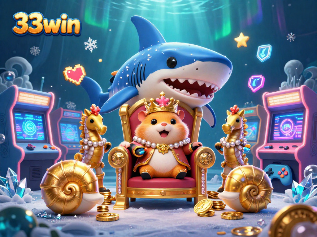 Engage with the vibrant 33win gaming universe featuring a fierce hamster king amid dazzling casino elements.