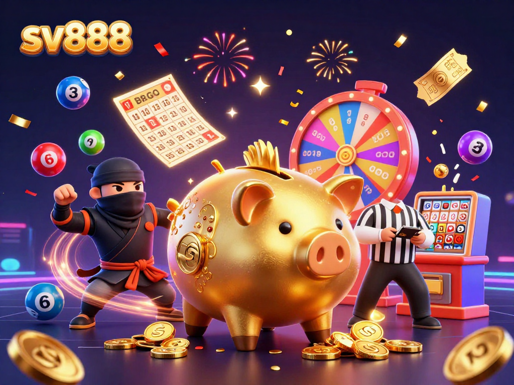 Experience thrilling wins at sv888 with this dynamic casino-themed illustration featuring exciting gaming elements.