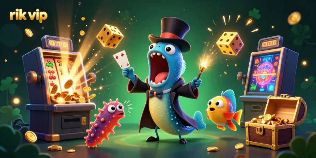 Experience the magic of rik vip with a spectacular underwater casino scene featuring vibrant characters and dynamic game elements.
