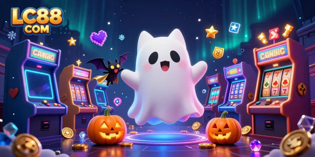 Experience thrilling play at LC88 COM with vibrant gaming icons and mythical characters in action.