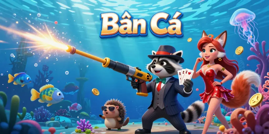 Experience thrilling Bắn Cá gameplay with dynamic undersea action featuring colorful sea creatures and engaging characters.