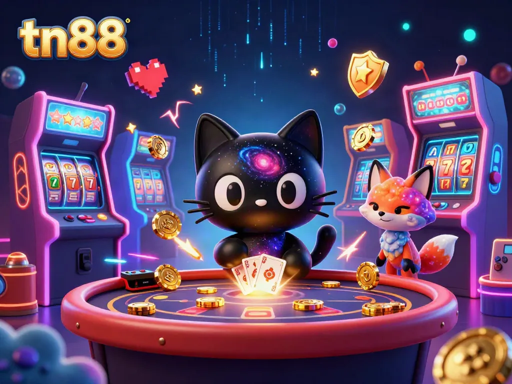 Engage in thrilling gameplay action at tn88 with neon-lit cosmic casino vibes and vibrant characters.