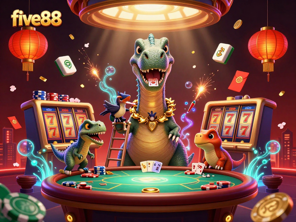 Experience exciting gambling action at five88 with a vibrant 3D casino scene full of adventure.
