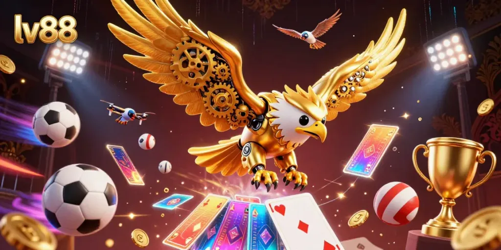 Experience thrilling wins with lv88 as the cybernetic golden eagle dives through holographic cards.