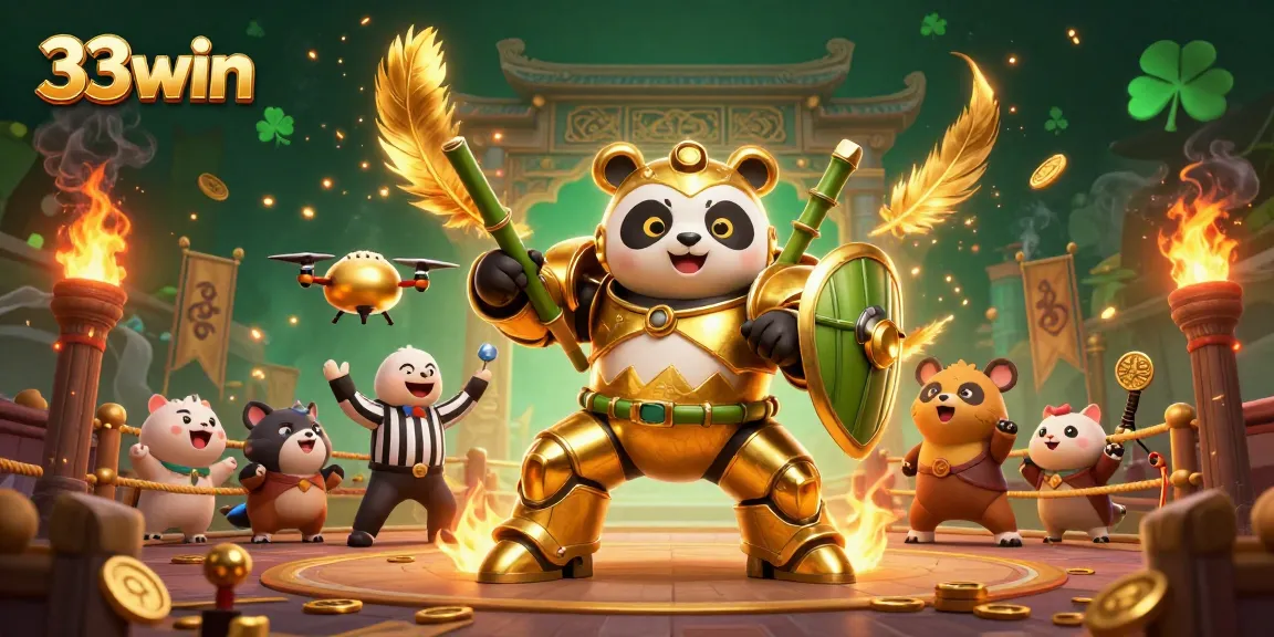 Experience thrilling gaming action with 33win, showcasing a vibrant 3D casino scene.
