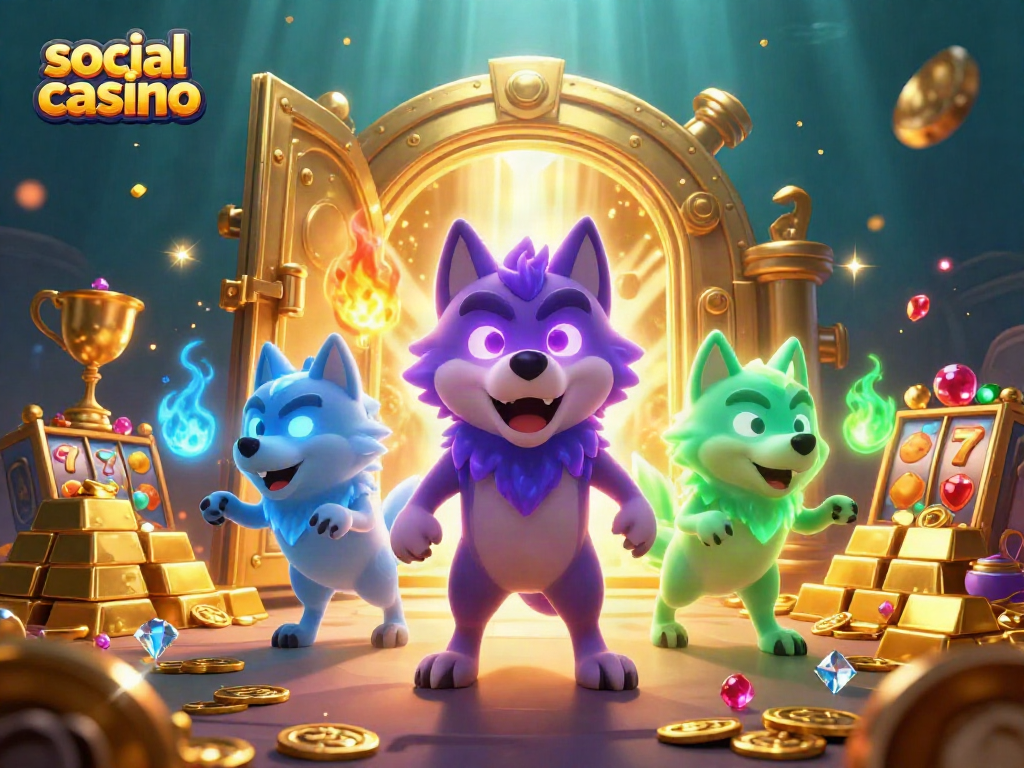 Engage in the exciting social casino world with vibrant treasures and stunning wolf characters.
