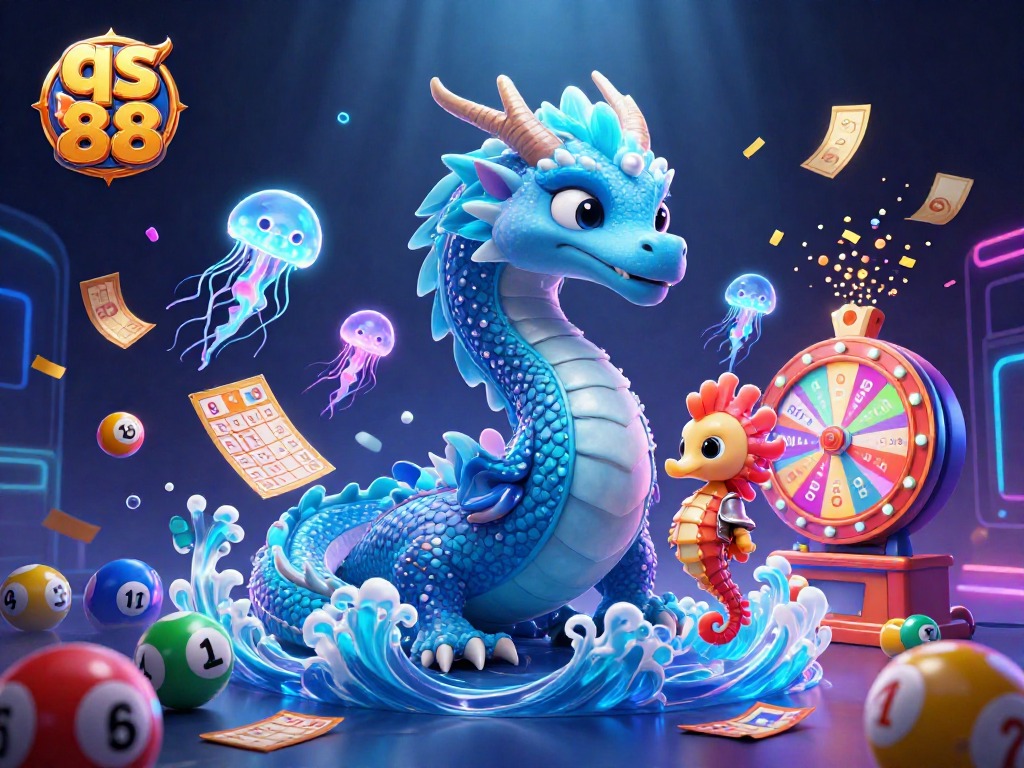 Engage in thrilling lottery action with qs 88 amidst vibrant underwater visuals featuring dragons and jellyfish.
