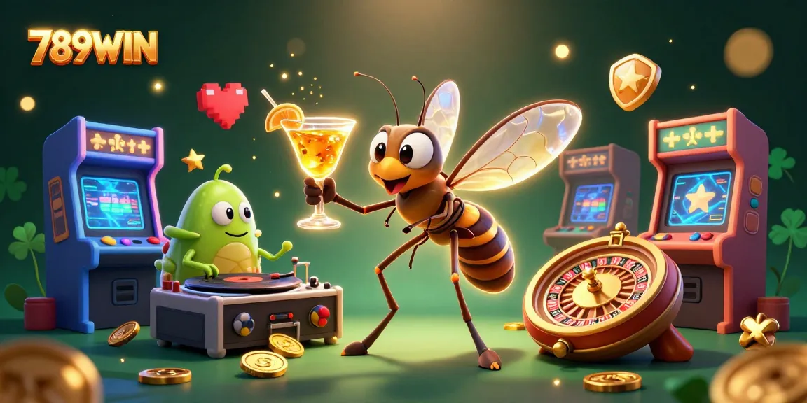 Experience the excitement of 789WIN with a lively 3D scene showcasing casino elements and characters.