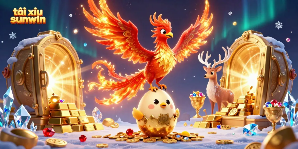 Experience thrilling gameplay with tài xỉu sunwin as a blazing phoenix soars amidst treasure-filled wonders.