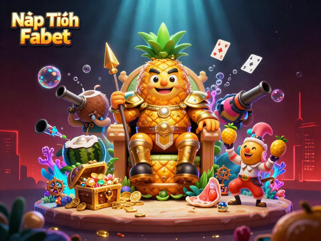 Engage in Nạp Tiền Fabet with the vibrant casino scene featuring a golden pineapple king.