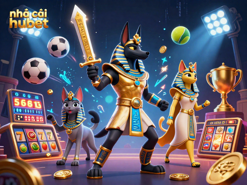 Engage with nhà cái hubet's thrilling gaming atmosphere, featuring dynamic characters and casino elements.