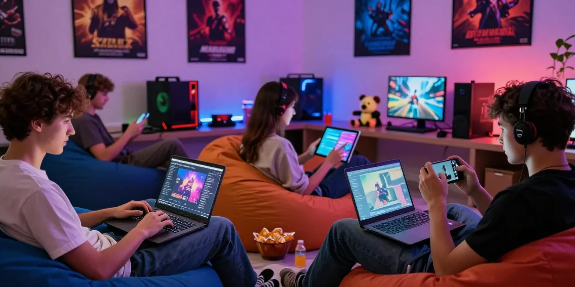 Engaging group playing online porn games on laptops and smartphones