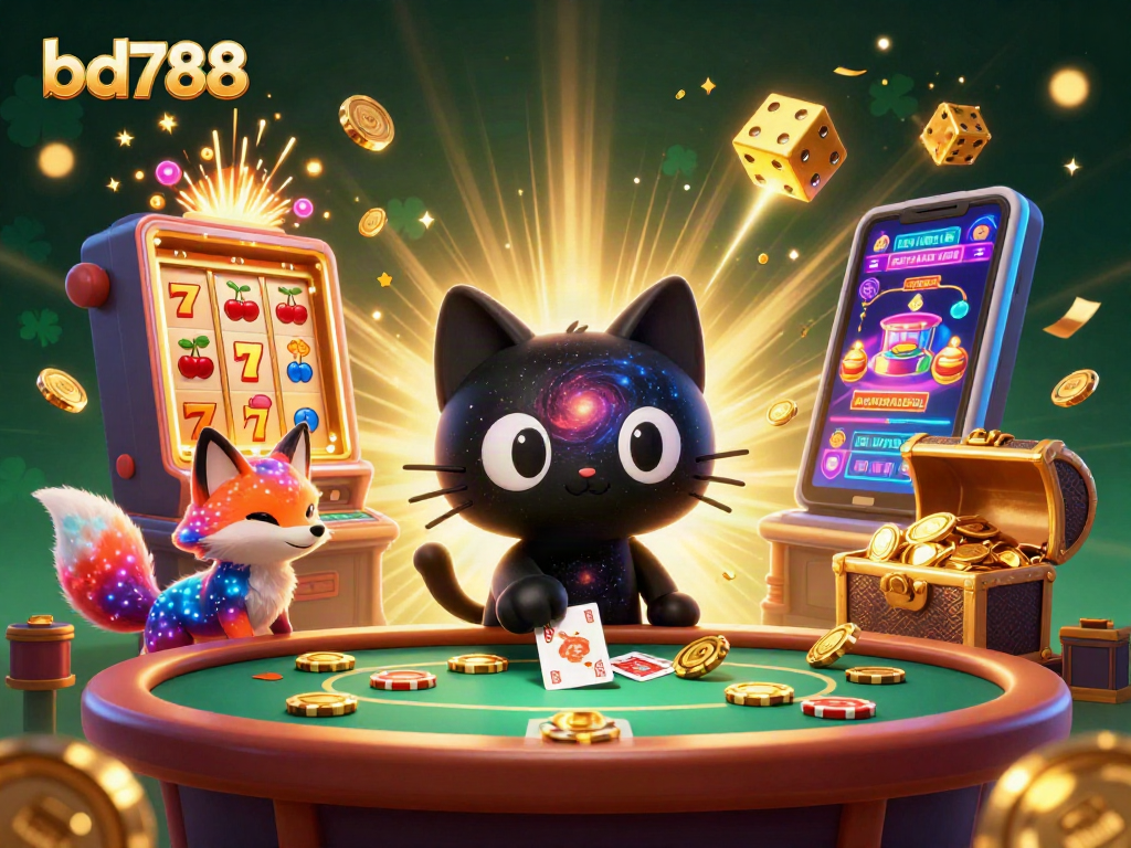 Engage with bd788's exciting cosmic casino scene featuring vibrant characters and thrilling game elements.