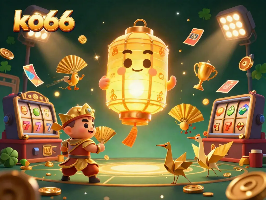 Experience the vibrant atmosphere of ko66 with a golden spirit and casino elements in motion.