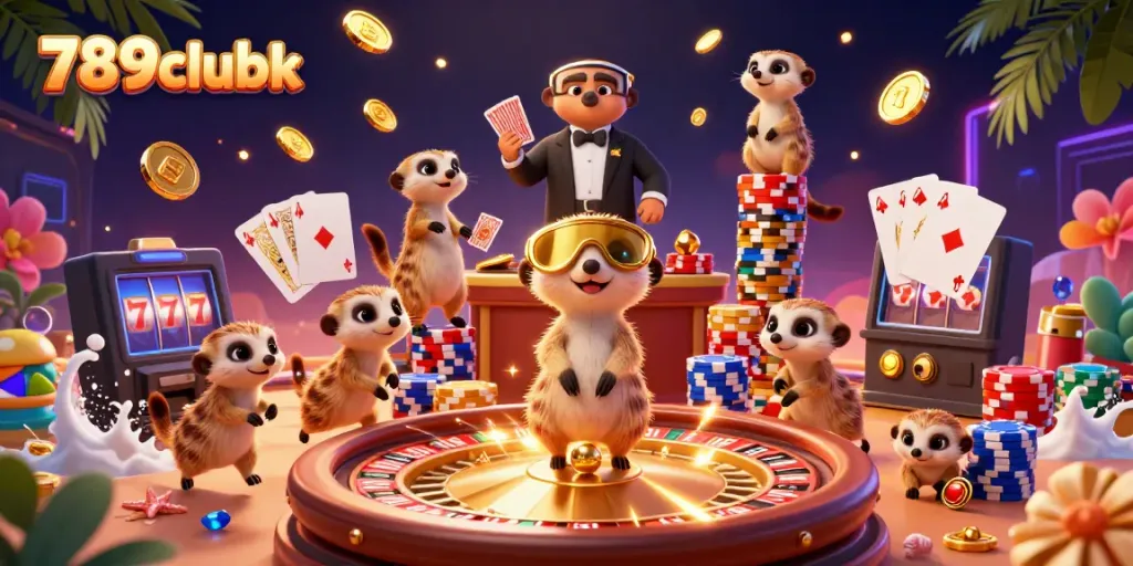 Experience the thrill of winning at 789clubk's vibrant casino with playful meerkats and exciting game elements.