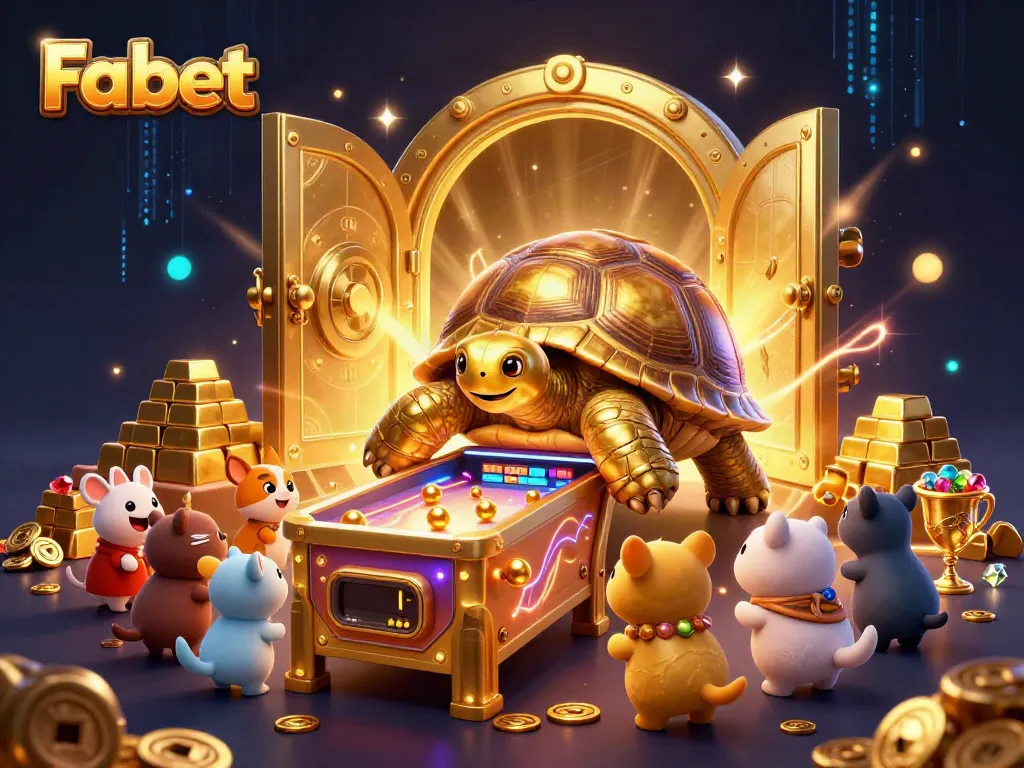 Experience excitement with Fabet as a golden tortoise pinball machine enthralls eager players.