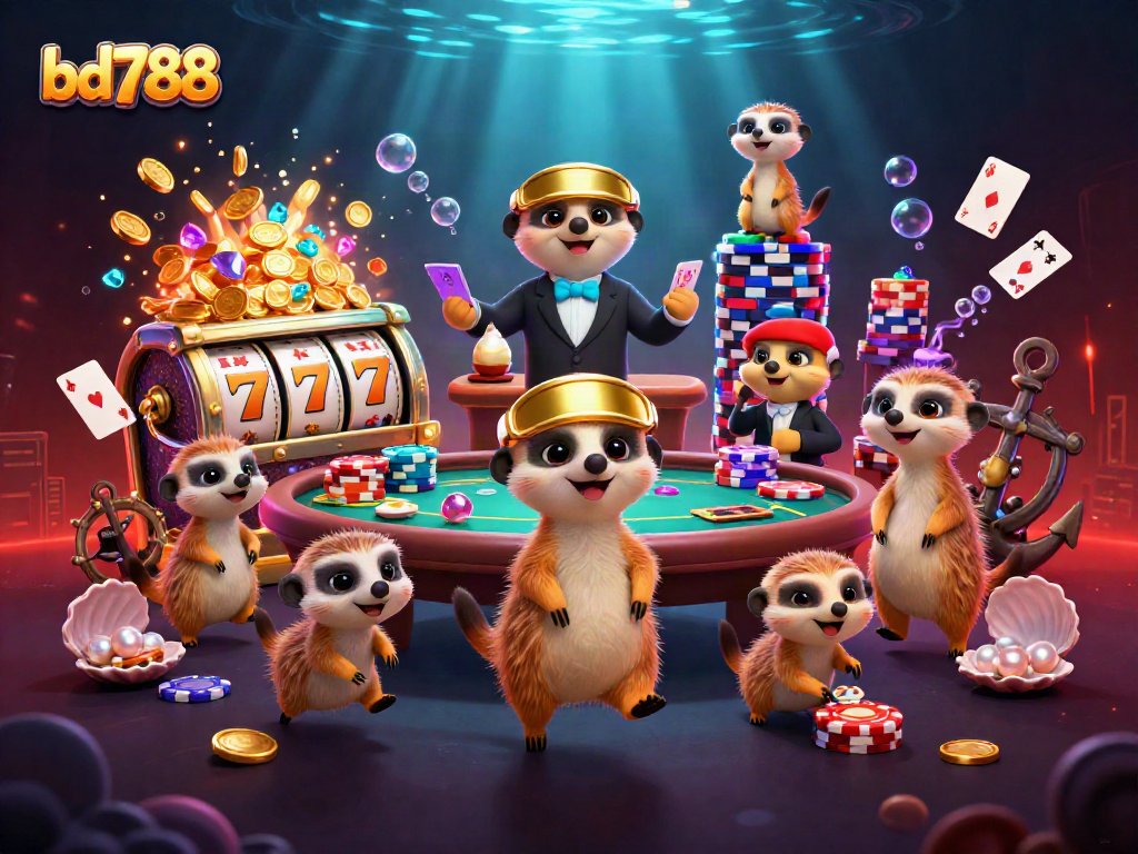 Engage with bd788's dynamic casino scene featuring meerkats and vibrant gambling elements.